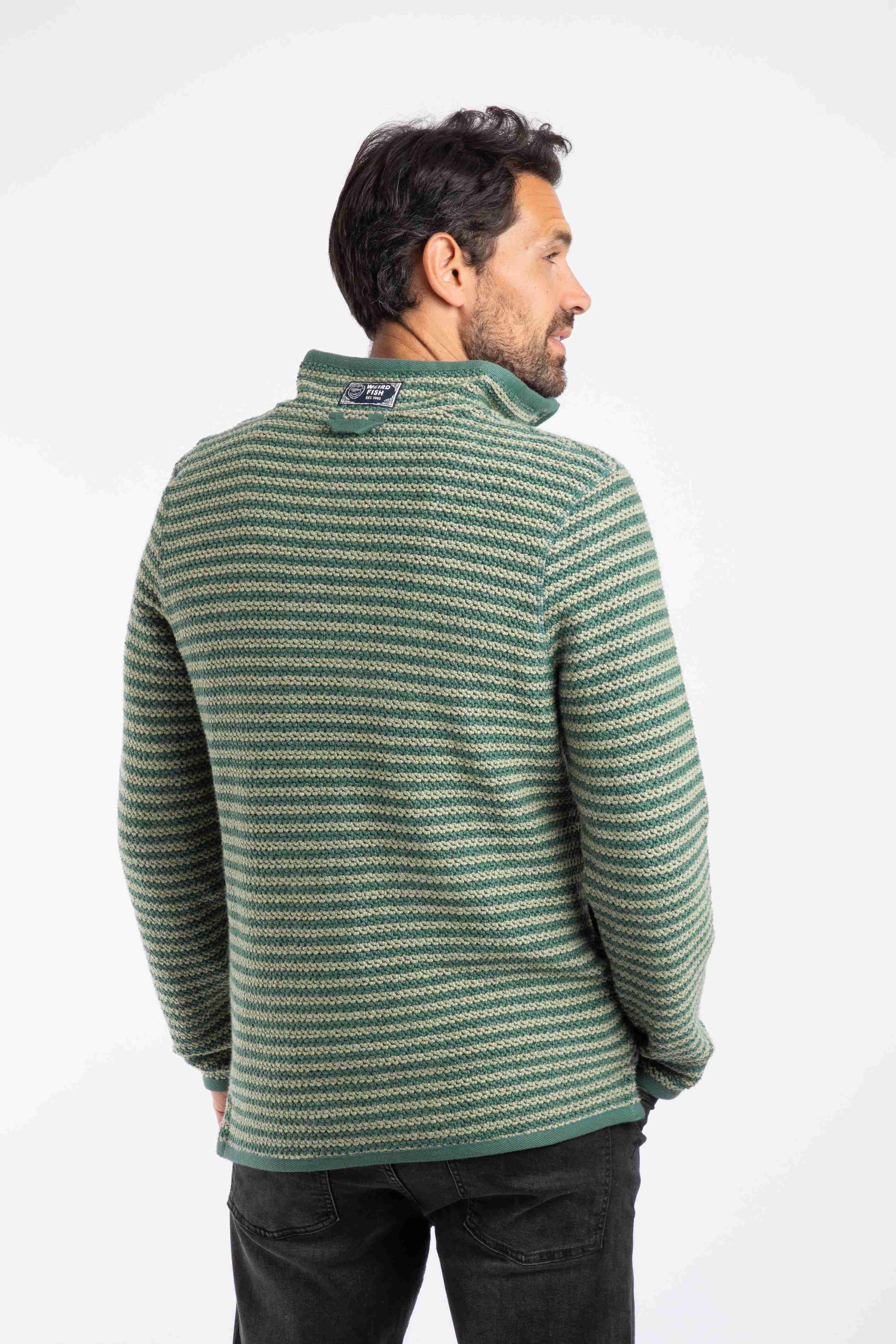 Shorling 1/4 Zip Striped Macaroni Sweatshirt Army Green