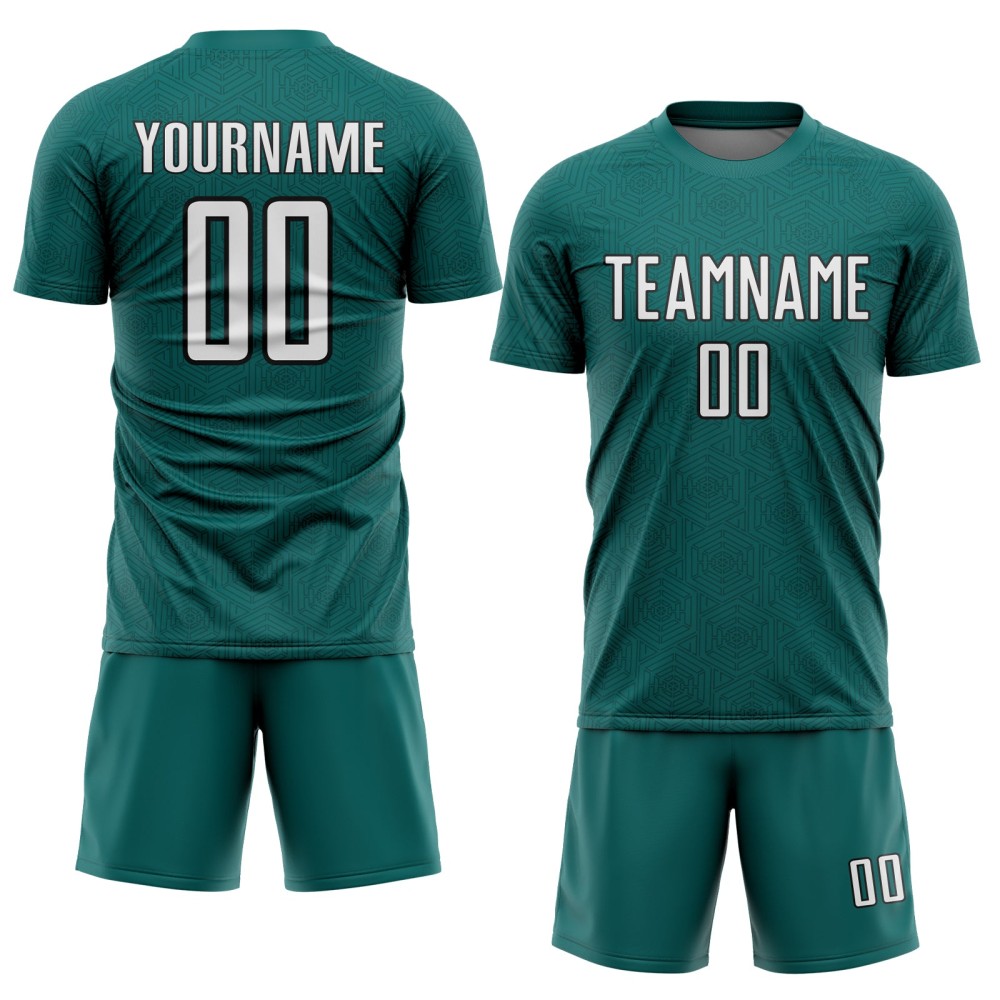 Sports Jersey Sublimation Shape White-Black Custom Soccer Uniform Teal Geometric