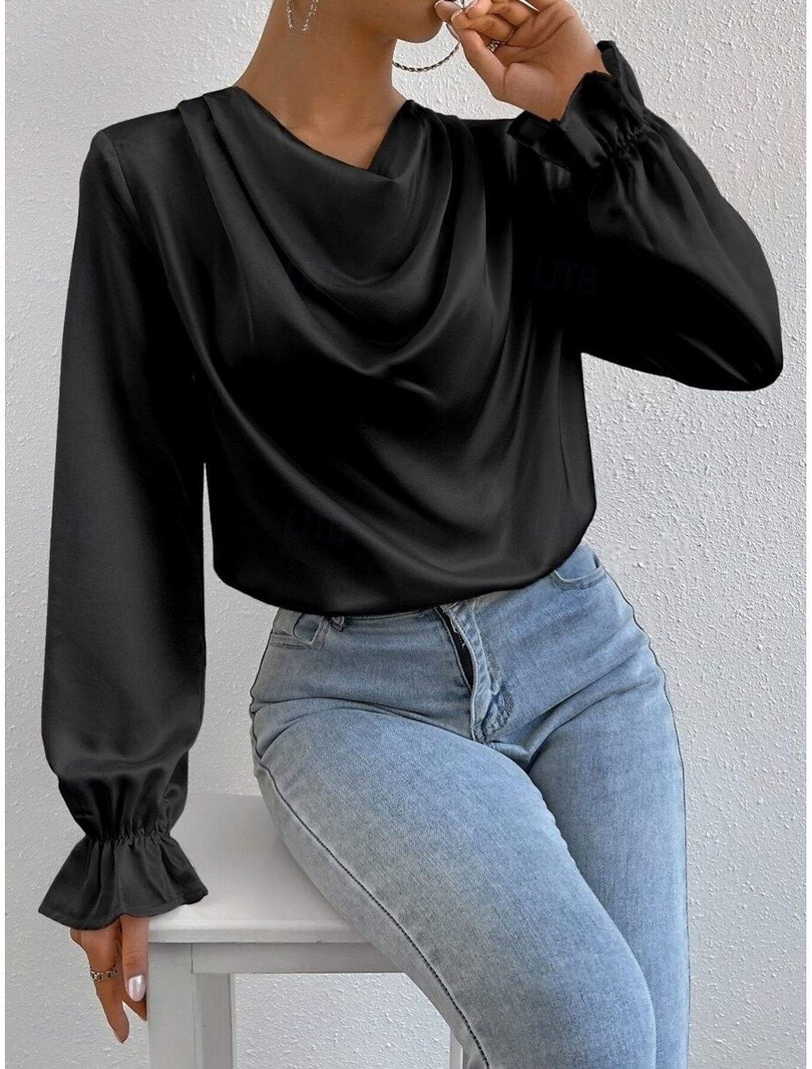 Women's Shirt Blouse Stylish Casual Solid Color Regular Tops Long Sleeve Cowl Neck Ruched Regular Fit Daily Summer Spring