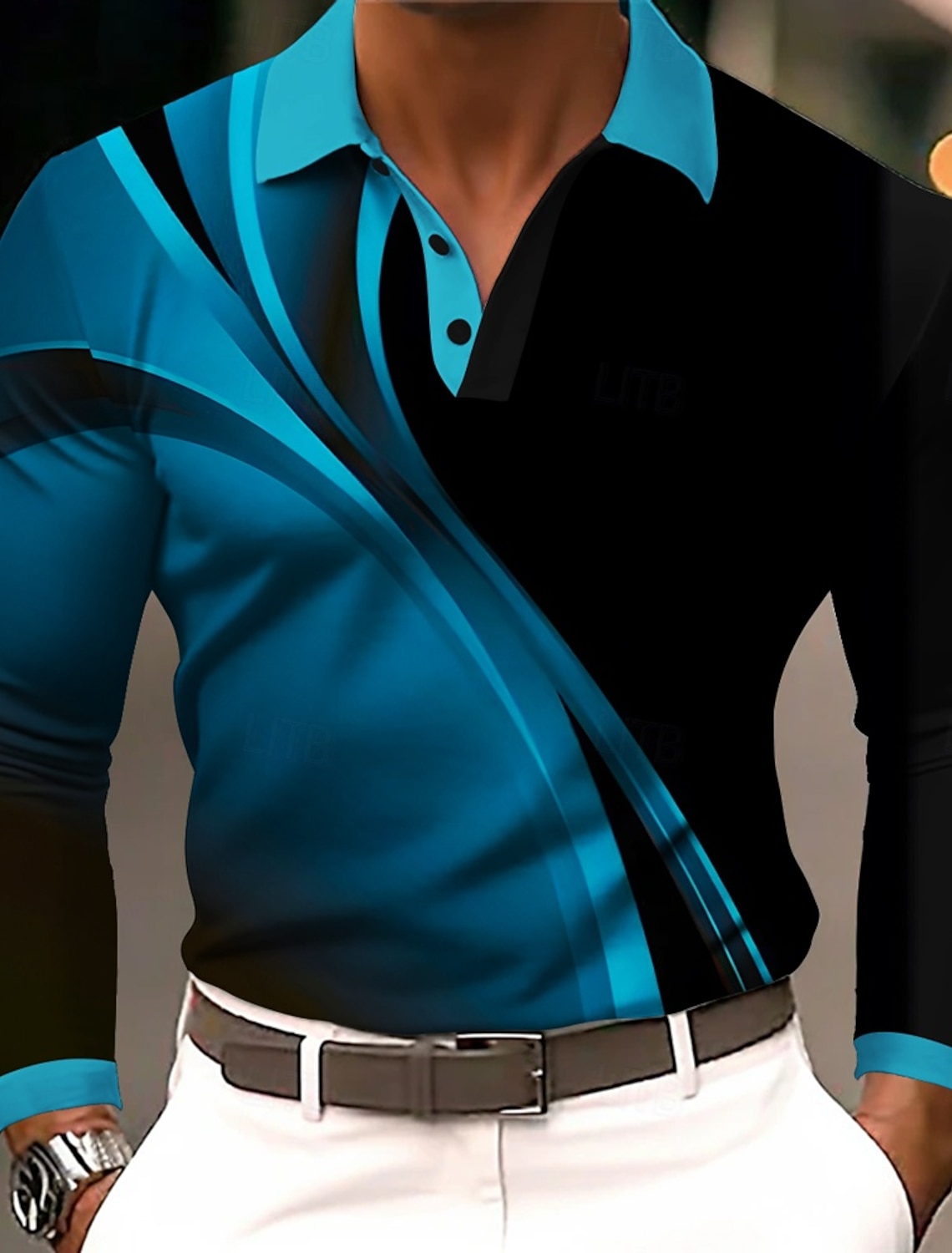 Men's Geometric Line Polo Short Sleeve Shirts Collared Business Casual