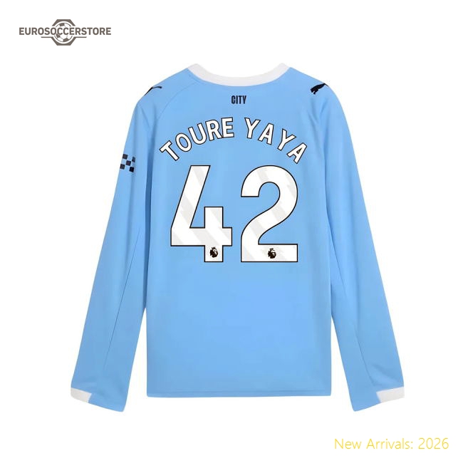 2025-2026 Man City Long Sleeve Home Shirt (Kids) (Toure Yaya 42)