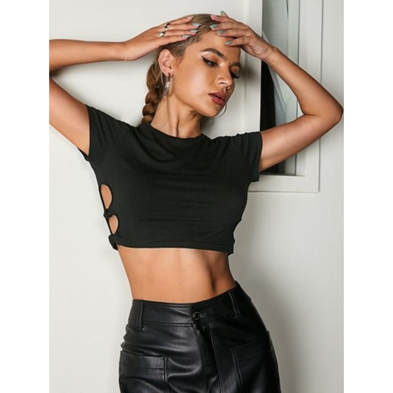 Rib-knit Keyhole Cutouts Knot Baby Tee BX2950