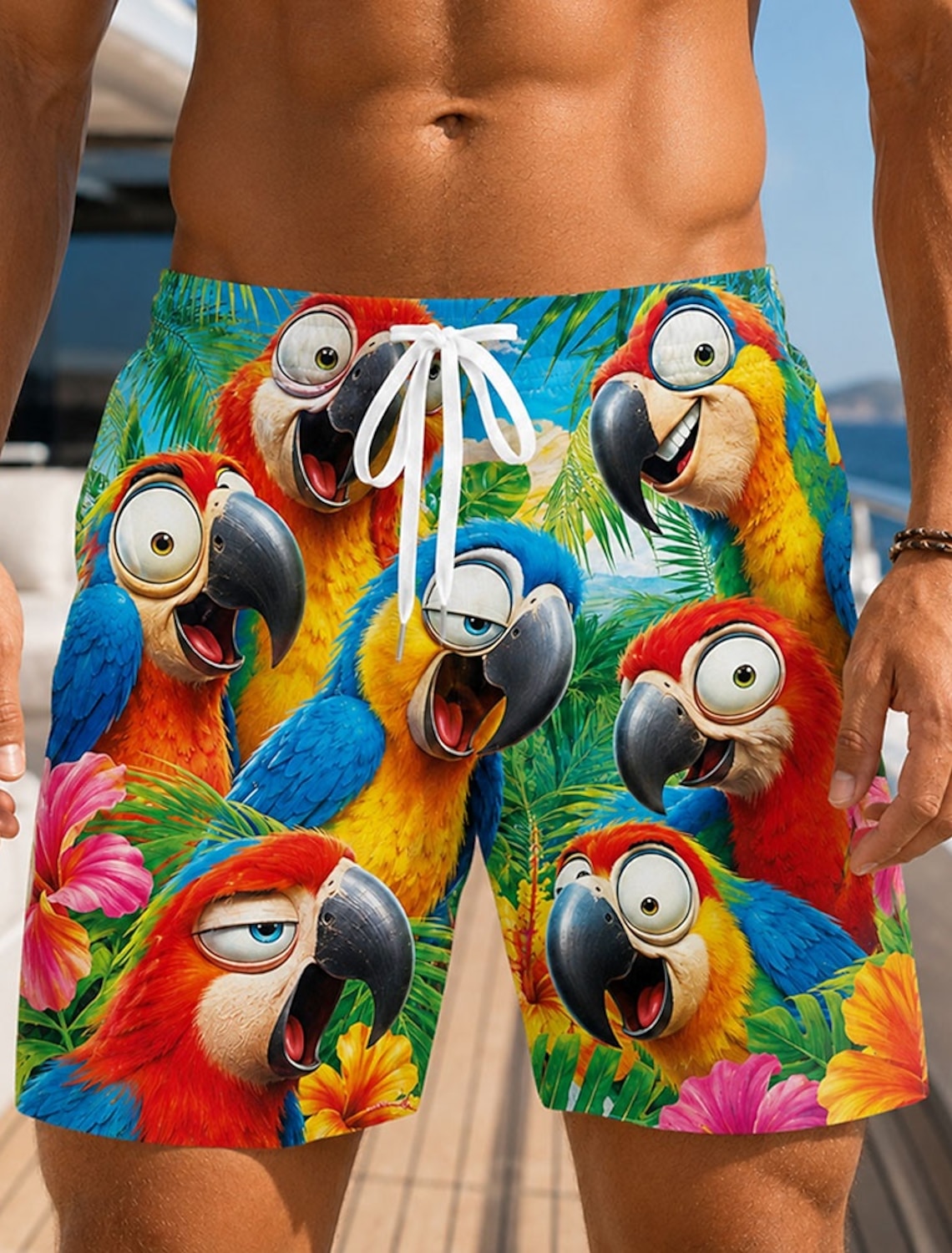 Men's Animal Coconut Tree Banana Swim Trunks Bathing Suits Swim Shorts Board Shorts Mid Waist Hawaiian Daily Beach Vacation Wear Side Pockets Mesh Lining Elastic Drawstring Waist Designer Clothing