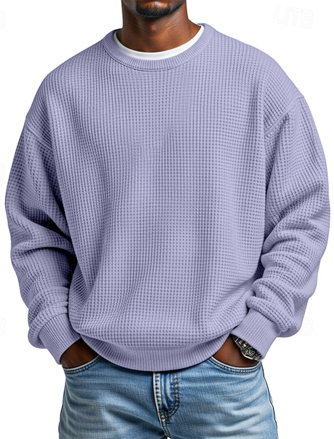 Men's Sweatshirt Waffle Pullover Apricot Black White Light Green Red