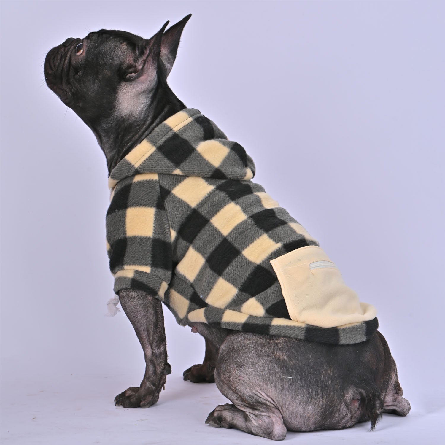 Durable Plaid Printing French Bulldog Warm Hoodies for Home Use