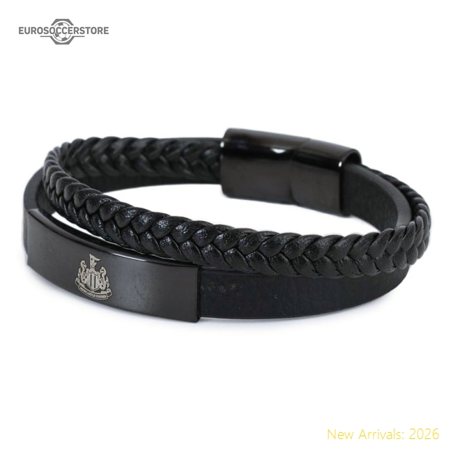 Newcastle United Fc Black Ip Leather Bracelet - Authentic Design