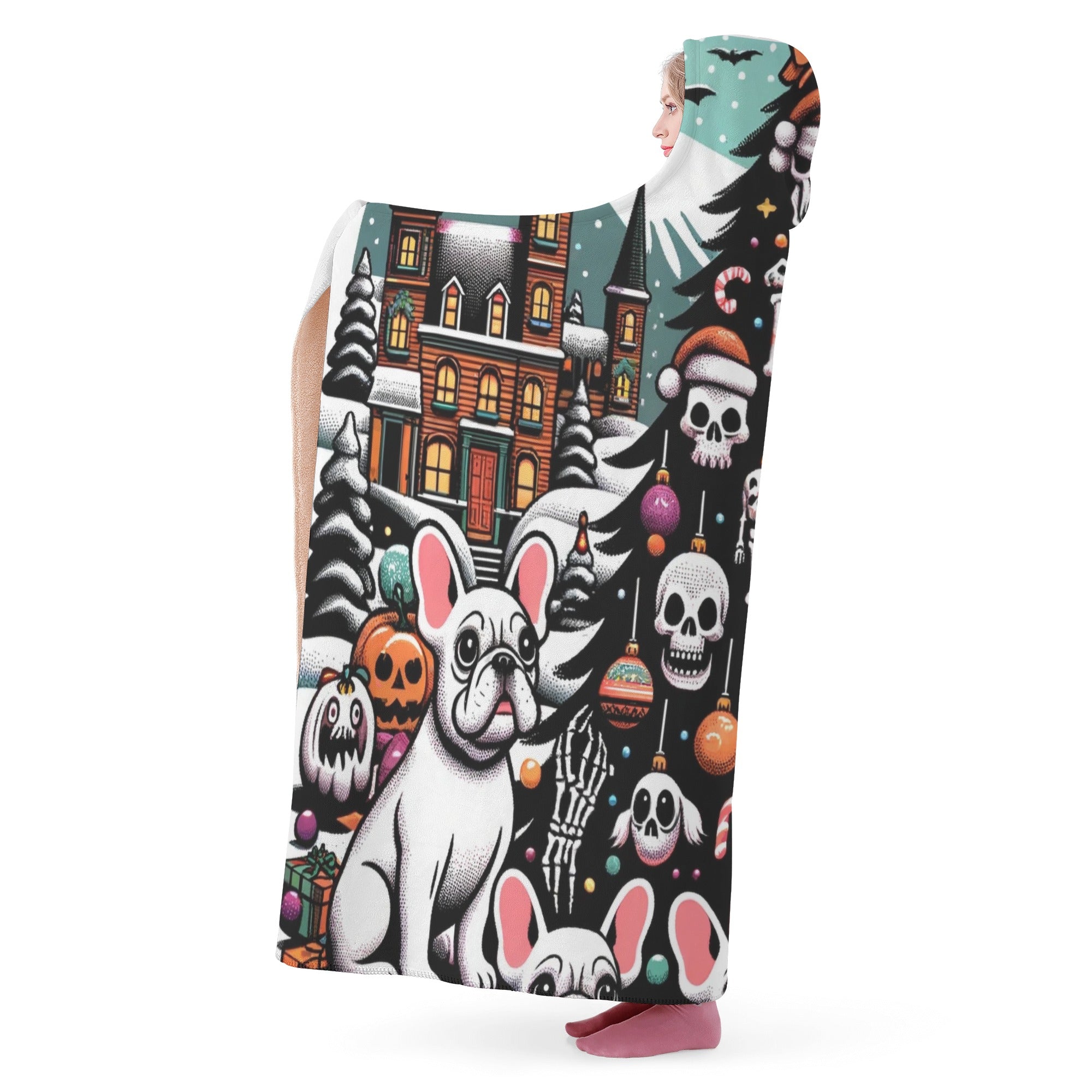 Finn - French Bulldog Themed Hooded Blanket Outdoor Style