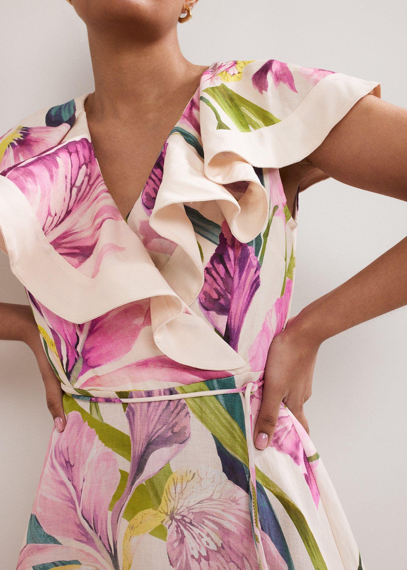Petite Matilda Floral Linen Ruffle Midi Dress