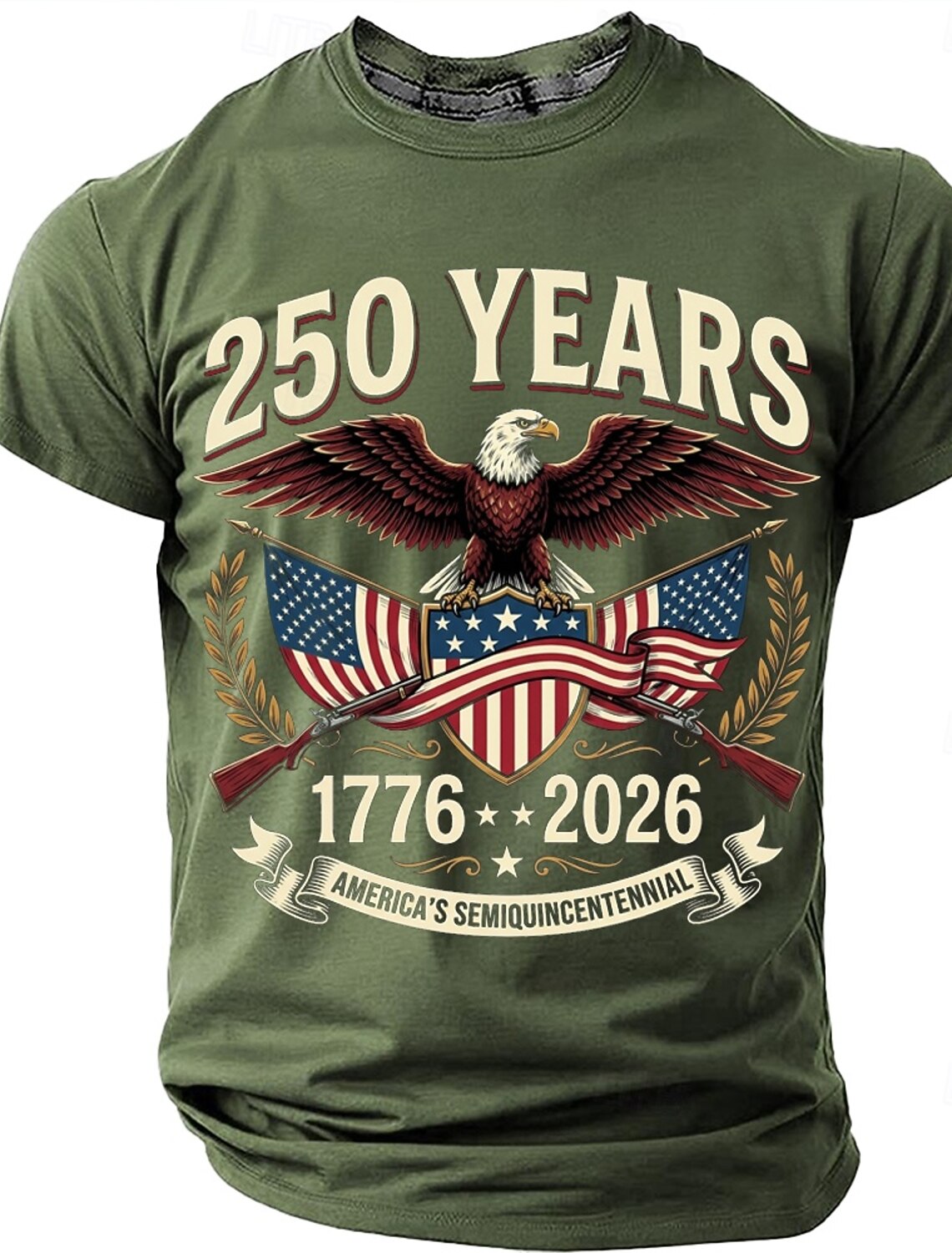 250 Years America's Semiquincentennial 1776 2026 Men's Patriotic Bald Eagle Crossed Rifles Vintage USA Pride T Shirt Graphic Crew Neck Short Sleeve Fourth of July Celebration Gift Designer Clothing Ap