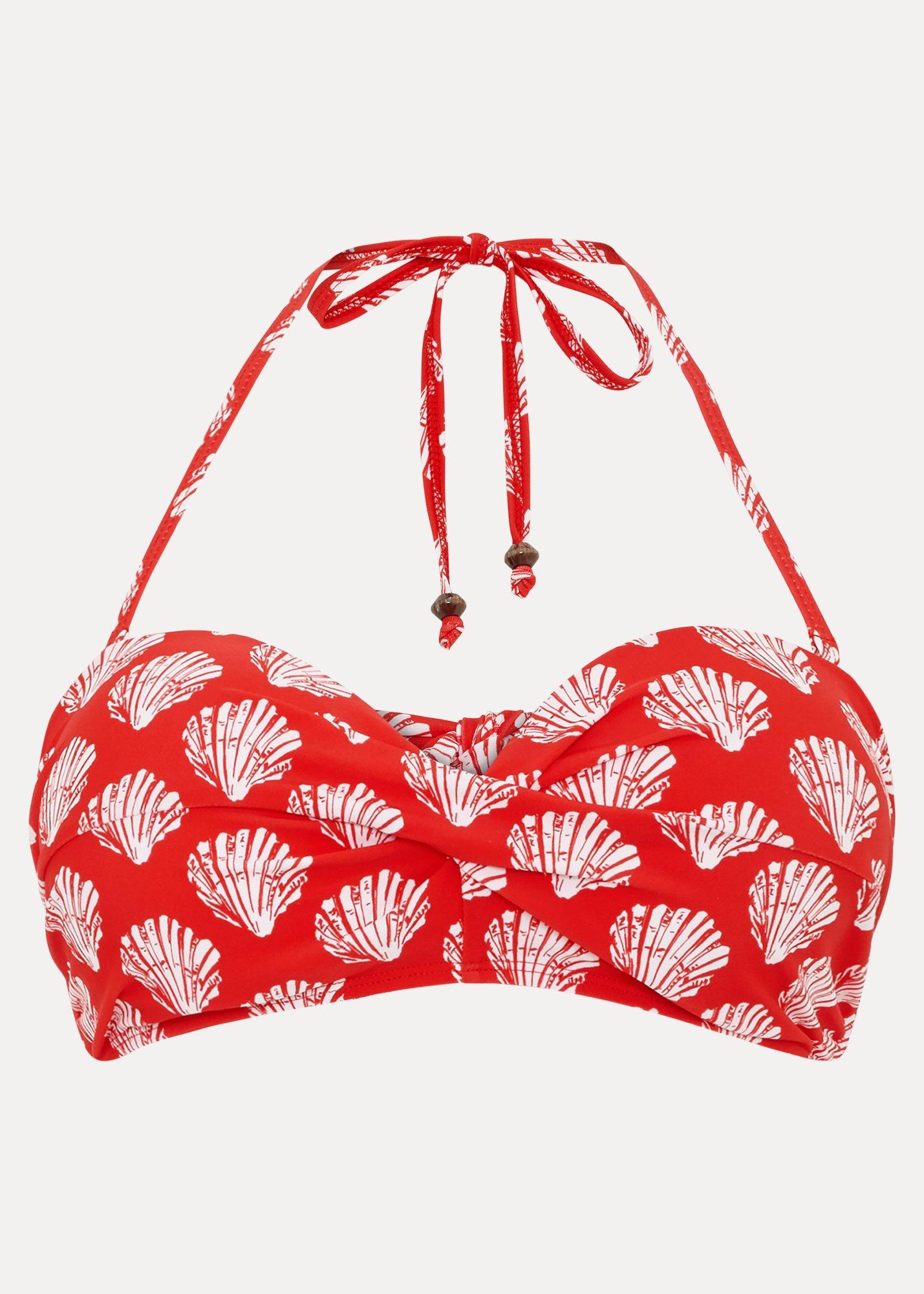 Red Shell Print Bikini Top