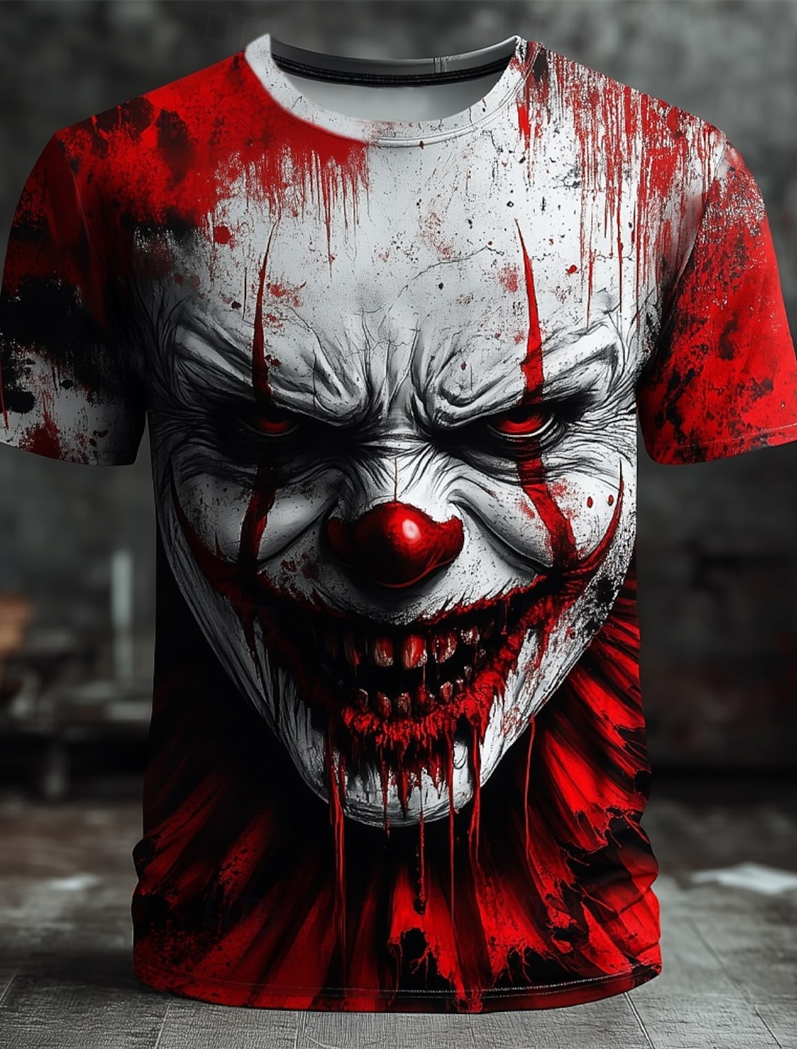 Men's Creepy Clown 3D Clown T Shirt Short Sleeve T shirt 3D Print Crew Neck Shirt Exaggerated Designer Horror Party Street Casual Red Black Gray Gray Summer Spring All Seasons Clothing Apparel S M L