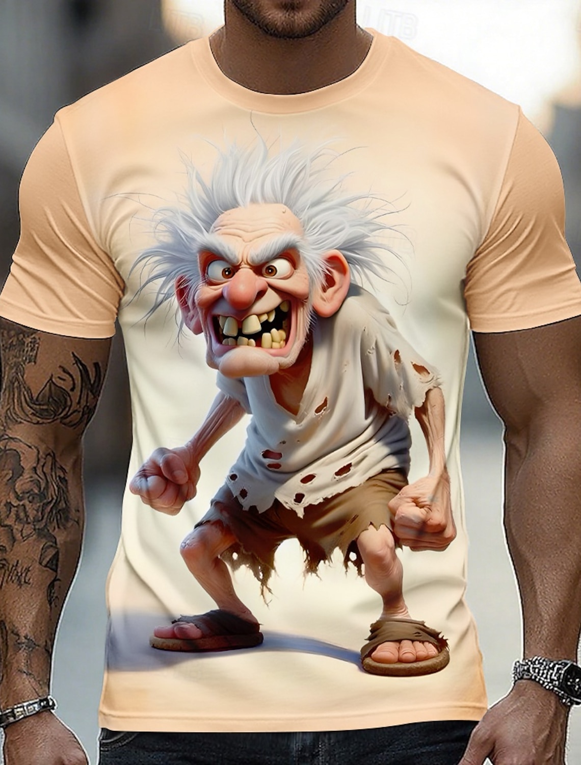 Funny 3D Graphic Cool Old Man with White Beard & Sunglasses Men's Teal T-Shirt - Quirky Grandpa Caricature Design Short Sleeve Crew Neck Summer Beach Holiday Tee - Unique Father's Day Gift Apparel