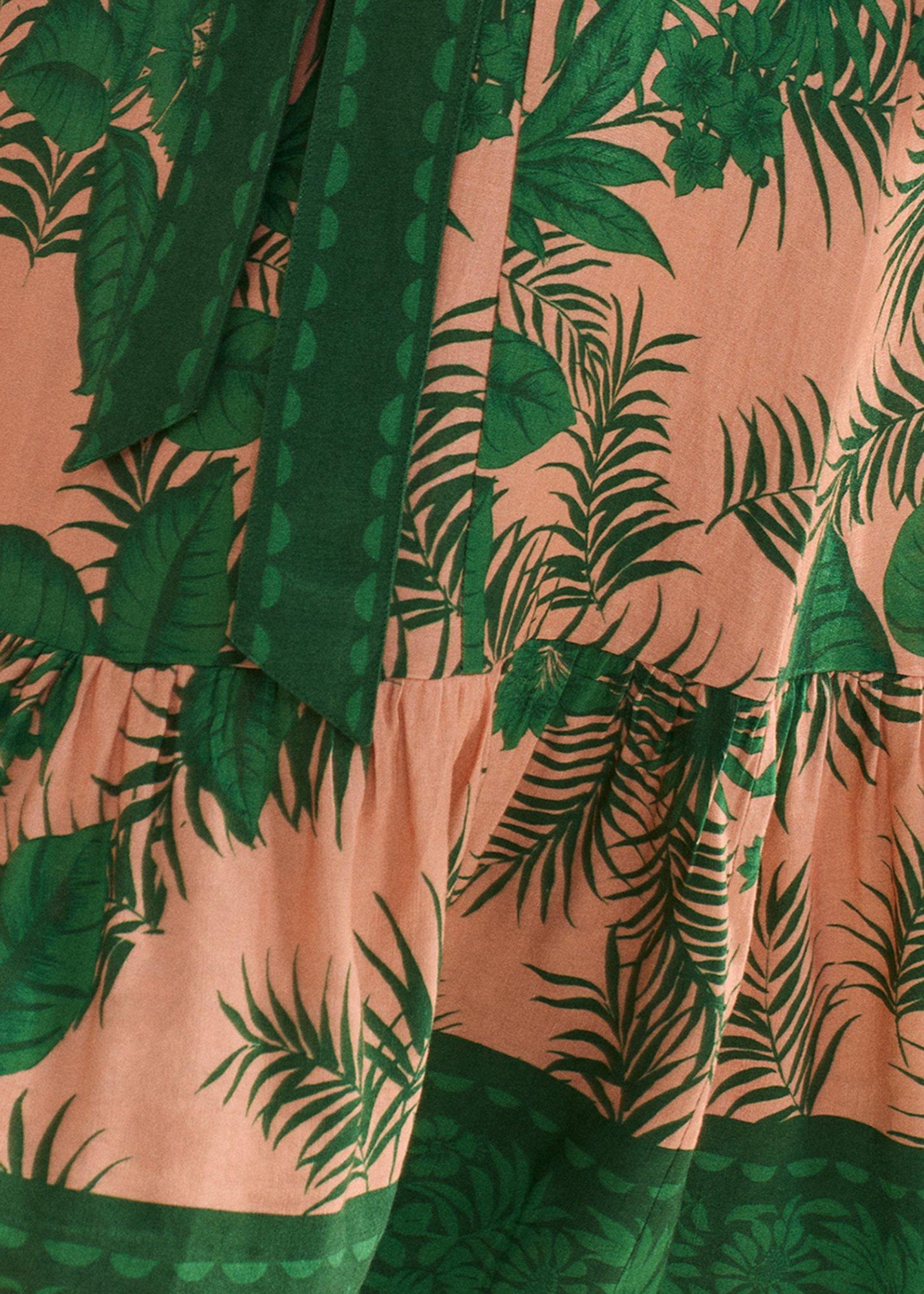 Sandra Frill Sleeve Palm Midi Dress