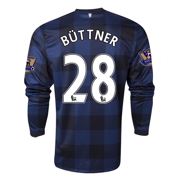13-14 Manchester United 28 BUTTNER Away Black Long Sleeve Jersey