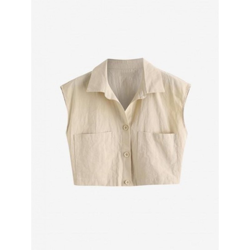 Pocket Sleeveless Crop Shirt GS6931