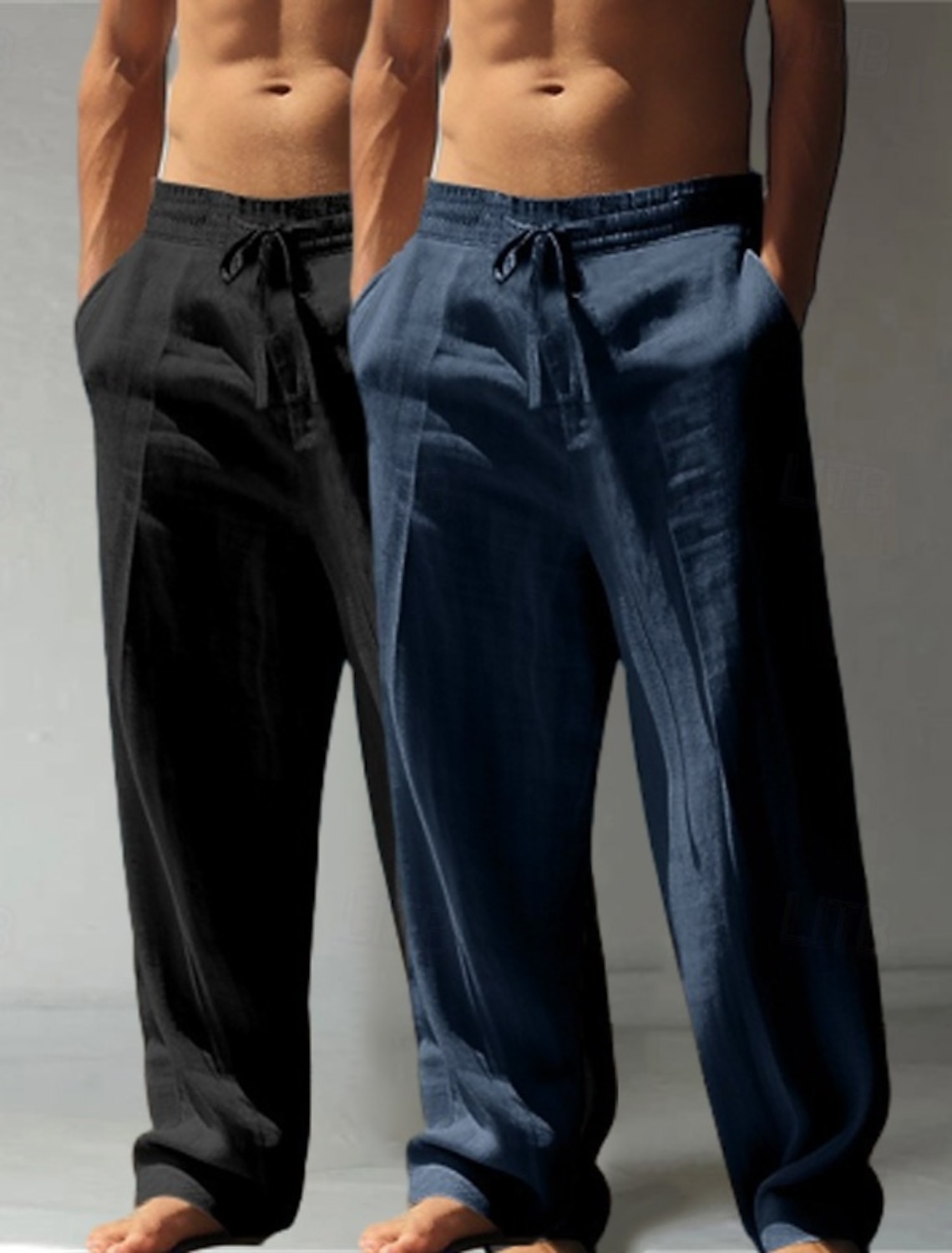 Men's Linen Pants Trousers Summer Baggy Beach Drawstring Elastic Waist