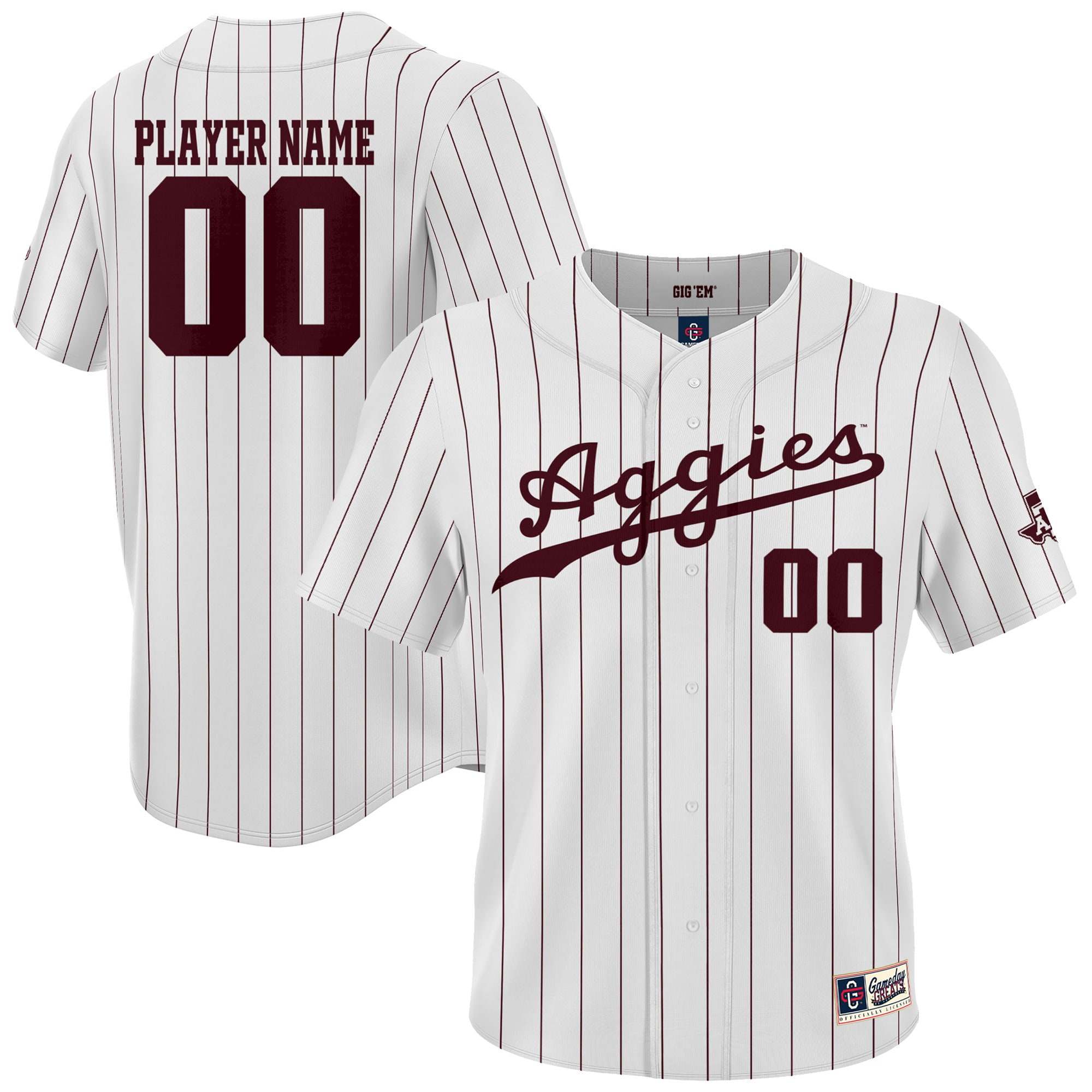 [NJP] Texas A&M Aggies GameDay Greats Youth NIL Pick-A-Player Lightweight Baseball Jersey - White