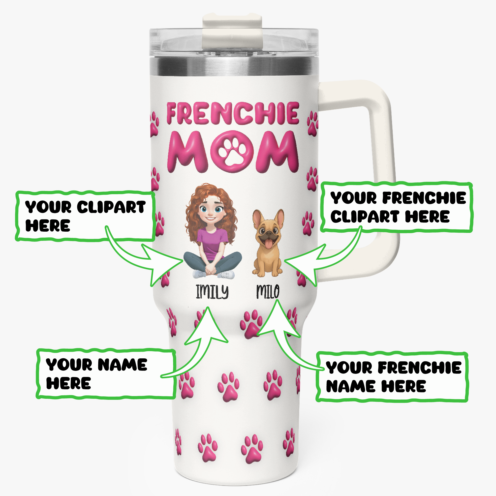 French Bulldog Frenchie Mom Personalized Car Tumbler Cup Durable Dog Item