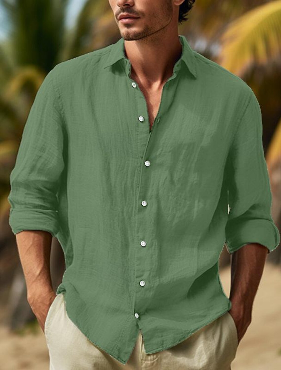 Men's Shirt Summer Beach Wear Cotton Linen Button Up Plain Vacation