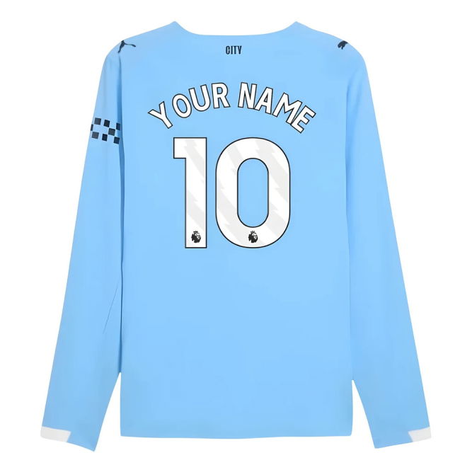 2025-2026 Man City Authentic Long Sleeve Home Shirt (Your Name) (Fa...