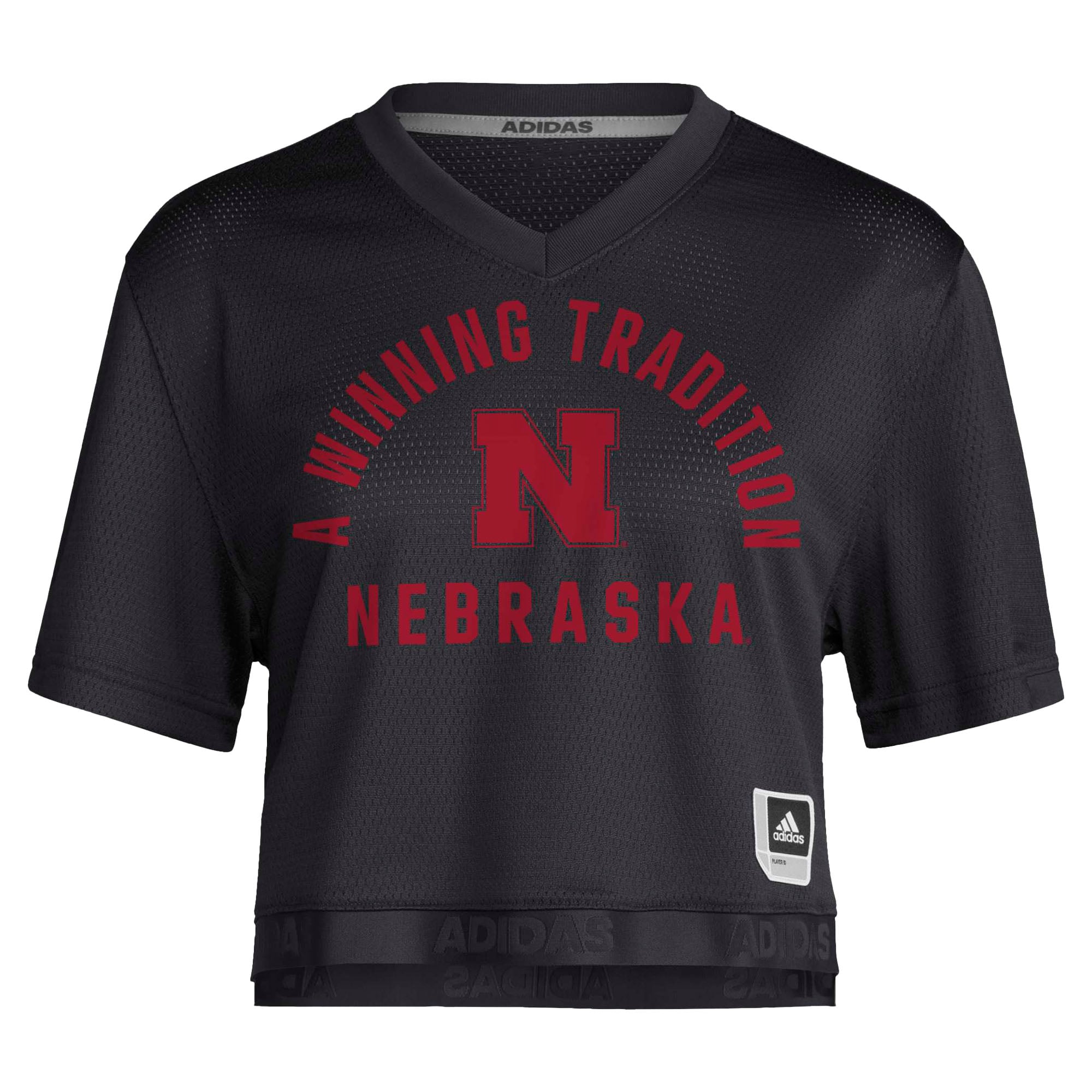 Women's Black Nebraska Huskers Strategy Cropped Football Jersey