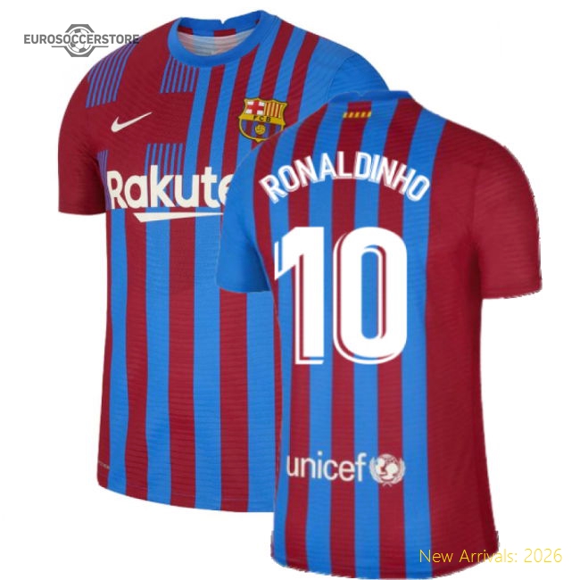 Authentic 2021-2022 Barcelona Vapor Match Home Shirt (Ronaldinho 10)