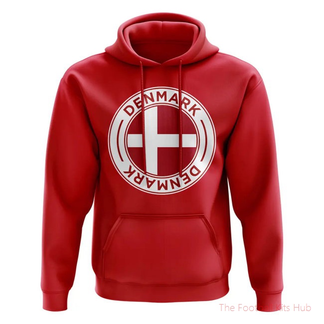 Men Denmark Football Badge Hoodie (Red) UEFA Euro