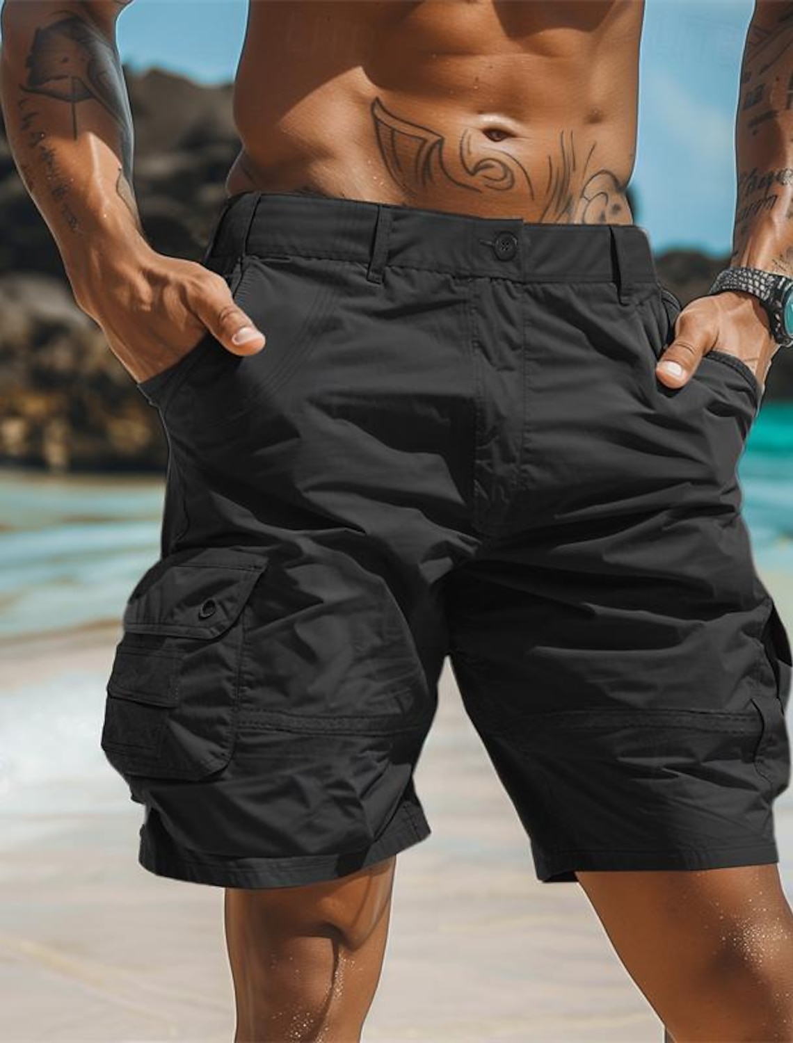 Men's Cargo Shorts Casual Buttons Multi Pocket Plain Comfort Soft Knee