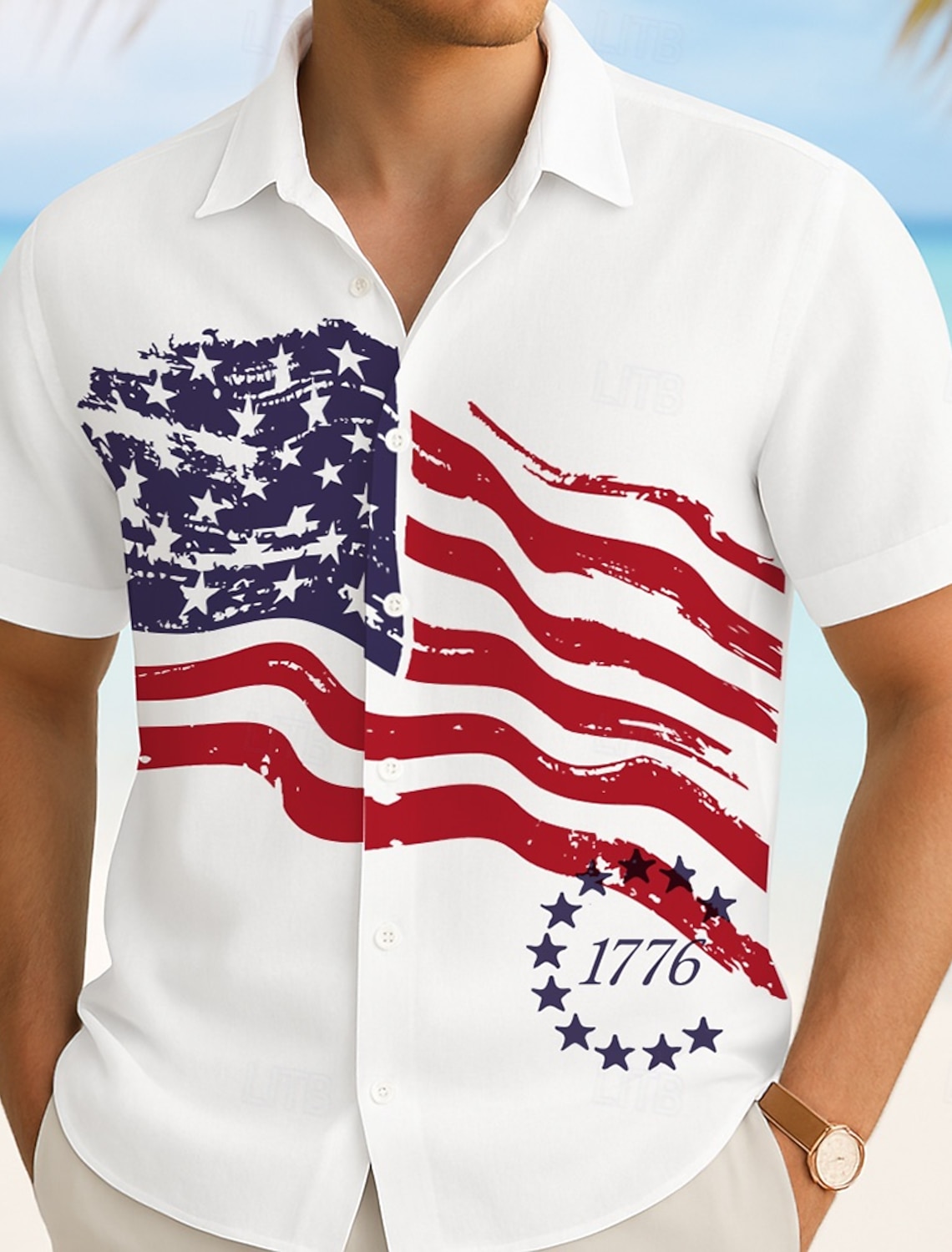 Independence Day Men's American US Flag Patriotic Shirt Casual Shirt Cuban Collar Shirt Short Sleeve Army Militray Holiday Streetwear Summer Spring Stand Collar Camp