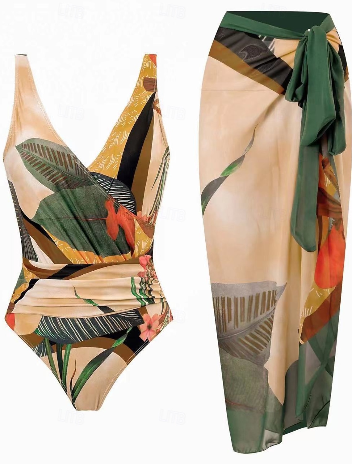 Women's Swimwear One Piece Monokini Swimsuit Tummy Control High Waist Slim Backless Vacation Beach Wear Floral V Neck Sleeveless Bathing Suits