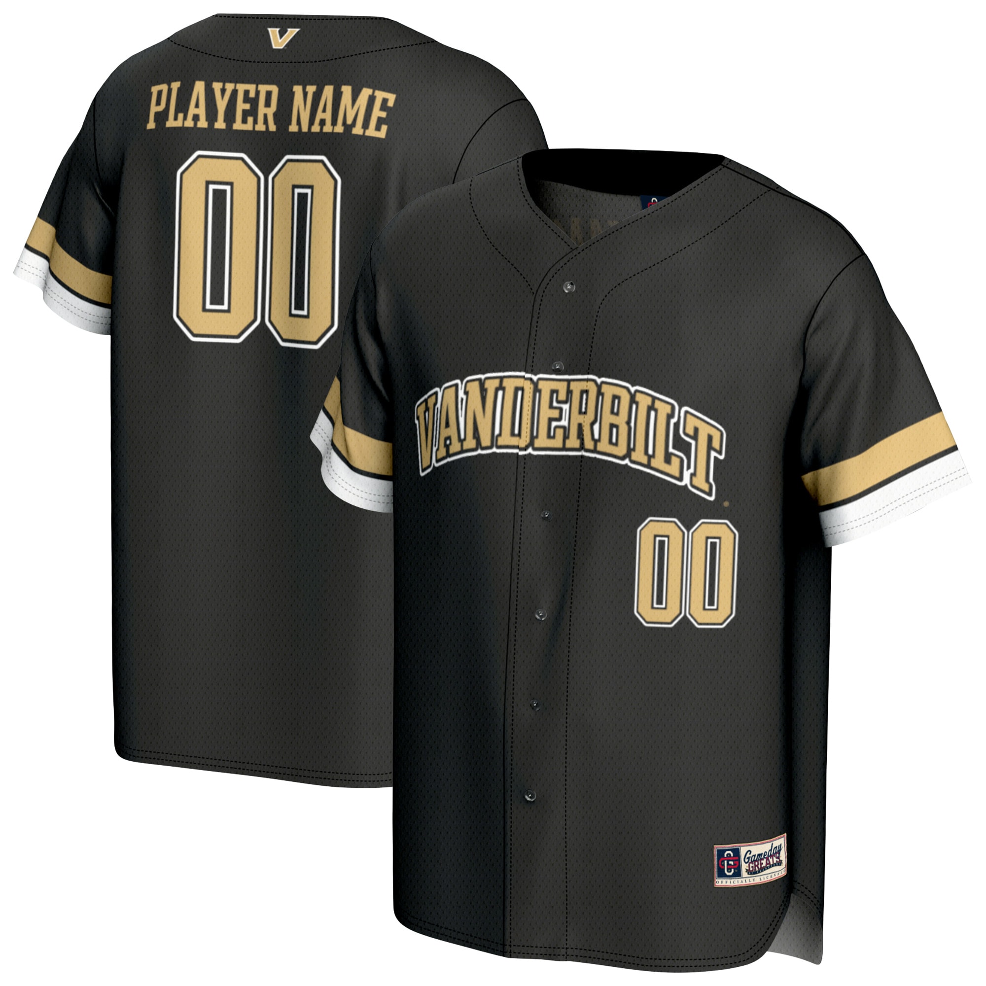 [NJP] Vanderbilt Commodores GameDay Greats Unisex NIL Pick-A-Player Lightweight Baseball Jersey - Black