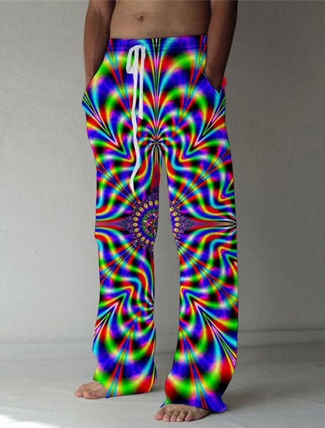 Men's Summer Pants Beach Pocket Drawstring Elastic Waist Graphic