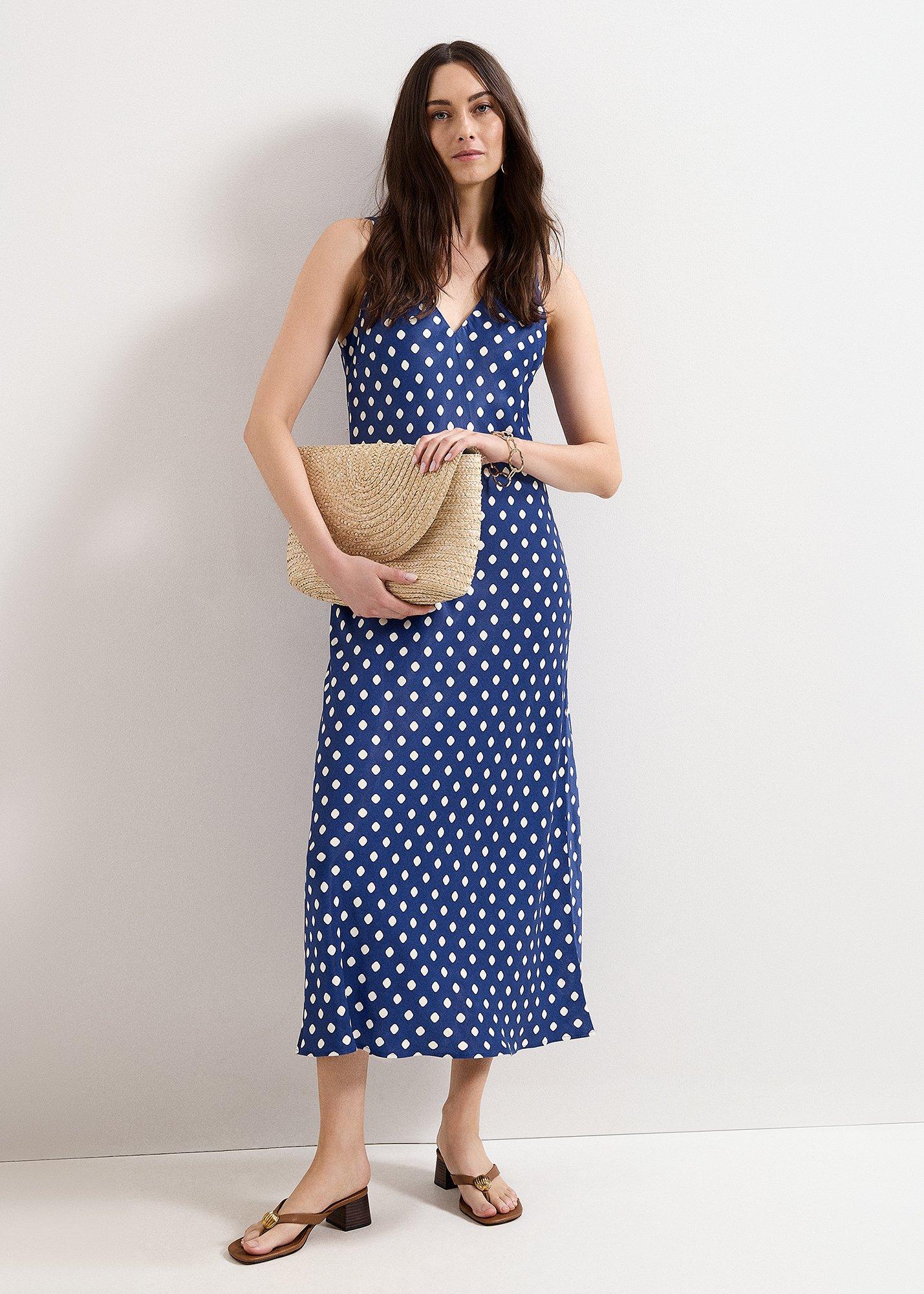 Tina Navy Spot Slip Dress