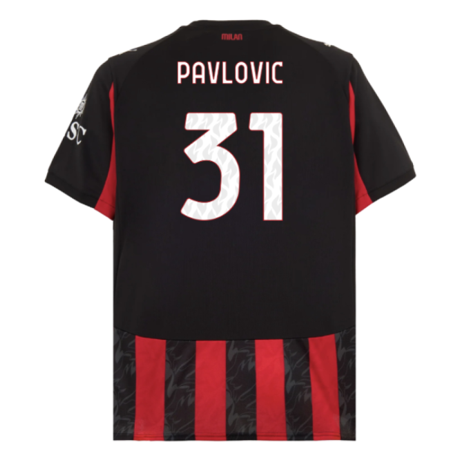 Official Match-Day 2025-2026 Ac Milan Home Shirt (Pavlovic 31)