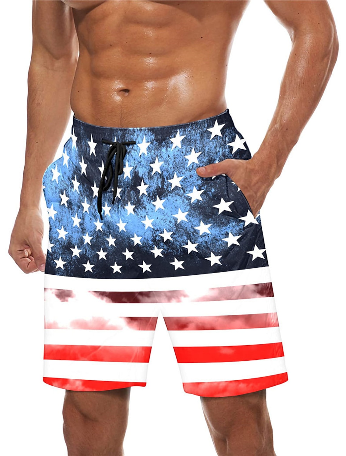 Men's Graphic Prints National Flag Swimming Trunks Board Shorts Swim Shorts Mid Waist Hawaiian Boho Casual Daily Holiday Drawstring with Mesh lining Elastic Waist Designer