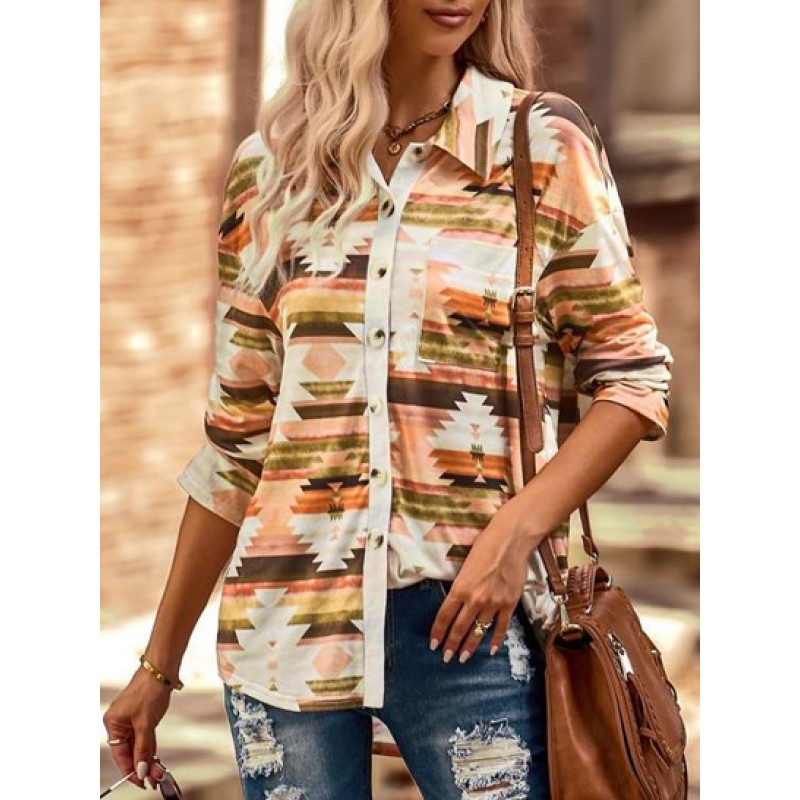 Ethnic Geo Print Front Pocket Shirt YX8880