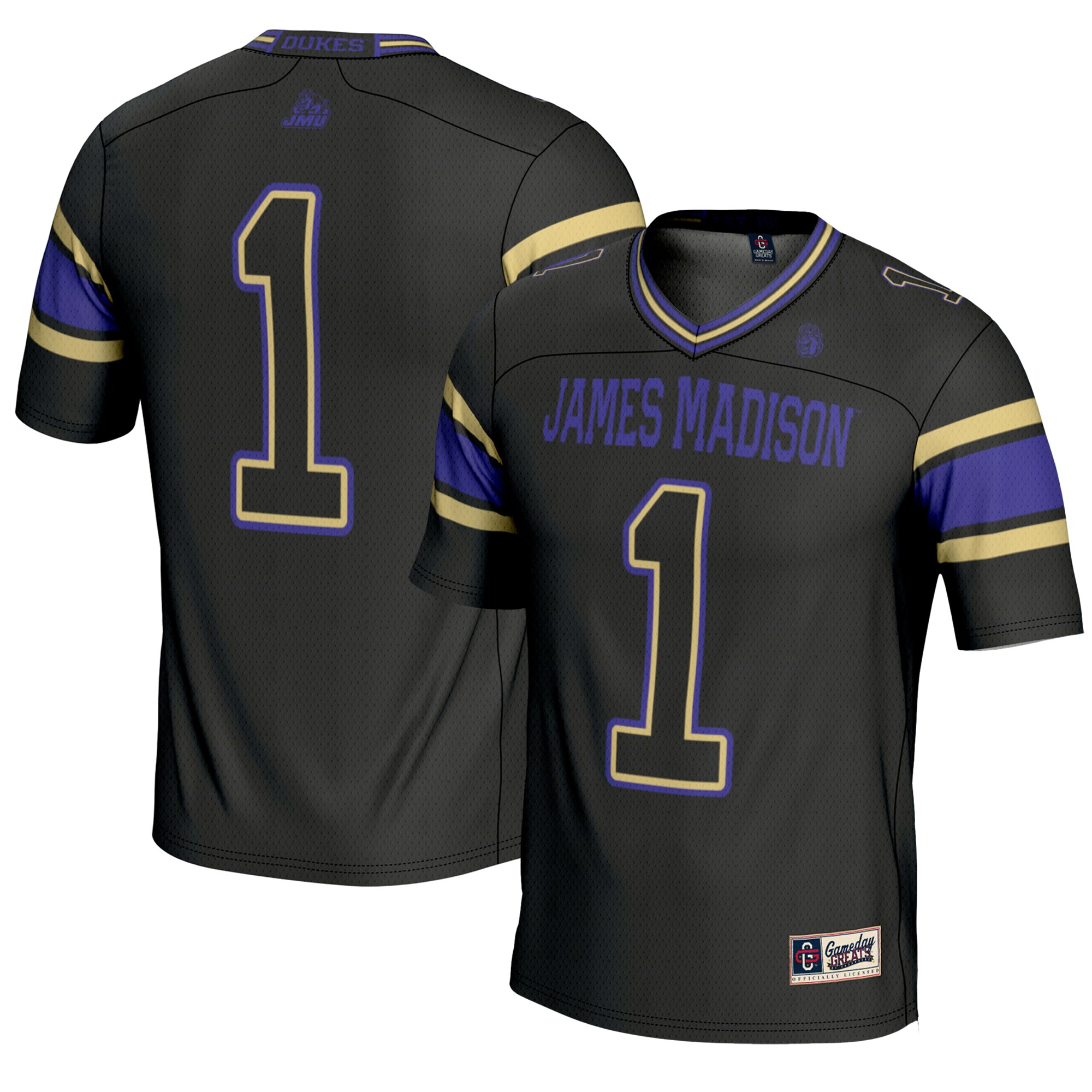 #1 James Madison Dukes GameDay Greats Youth Endzone Football Jersey - Black