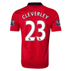 13-14 Manchester United 23 CLEVERLEY Home Jersey Shirt - Official