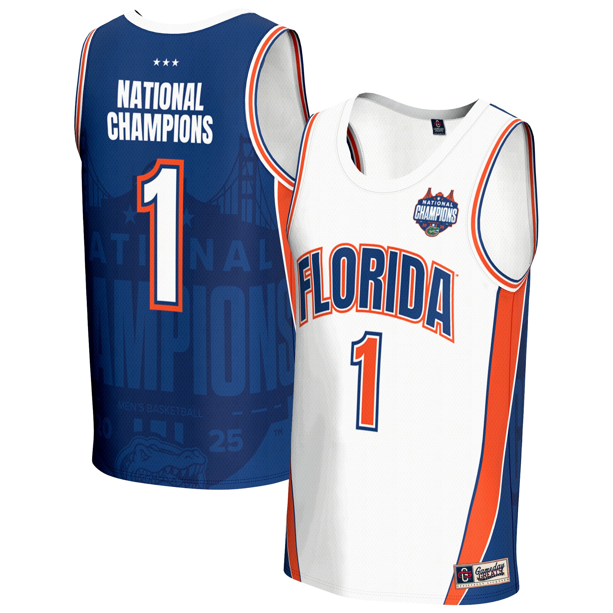 [DDG] Florida Gators GameDay Greats Youth 2025 NCAA Men's Basketball National Champions Commemorative Fashion Jersey - White