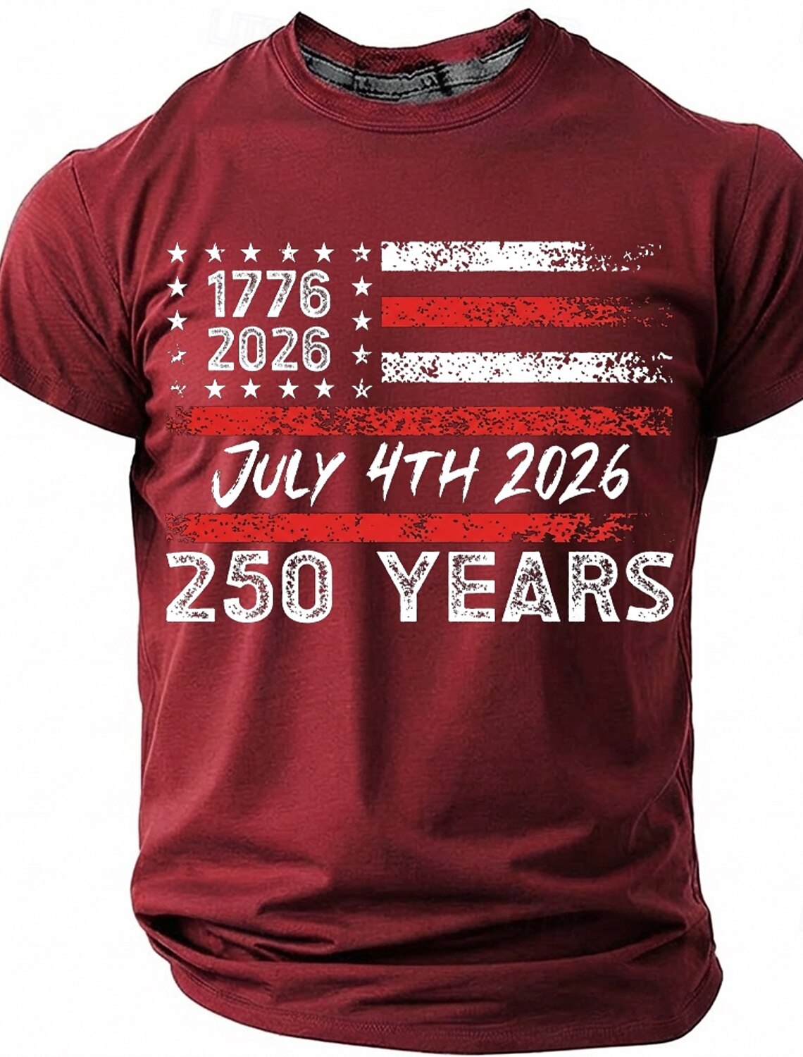 July 4th 2026 250th Anniversary Men's 1776-2026 USA Flag Graphic T Shirt Short Sleeve Crew Neck Distressed Patriotic America Birthday Independence Day Celebration Gift Designer Clothing Apparel
