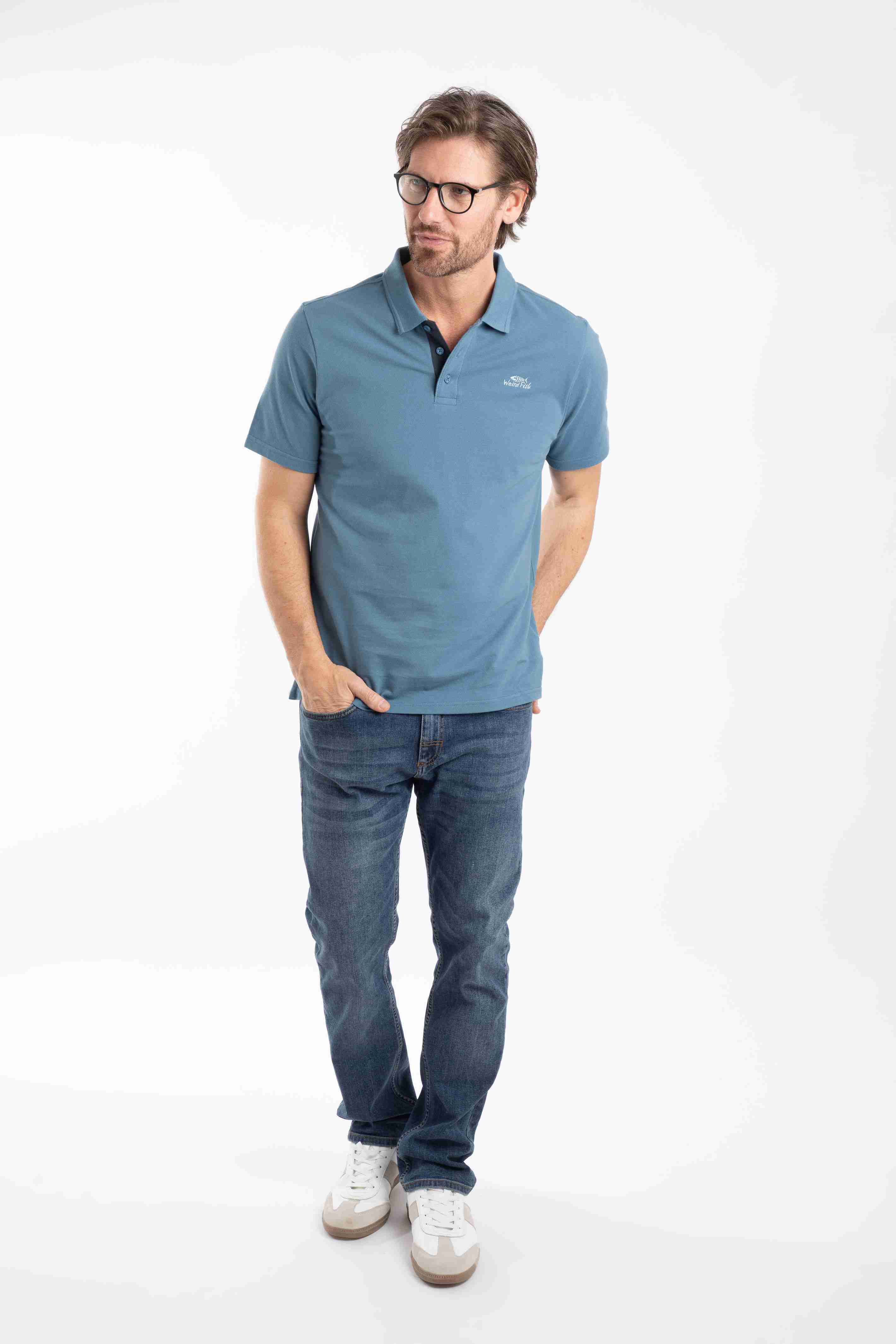 Miles Pique Polo Shirt Faded Blue