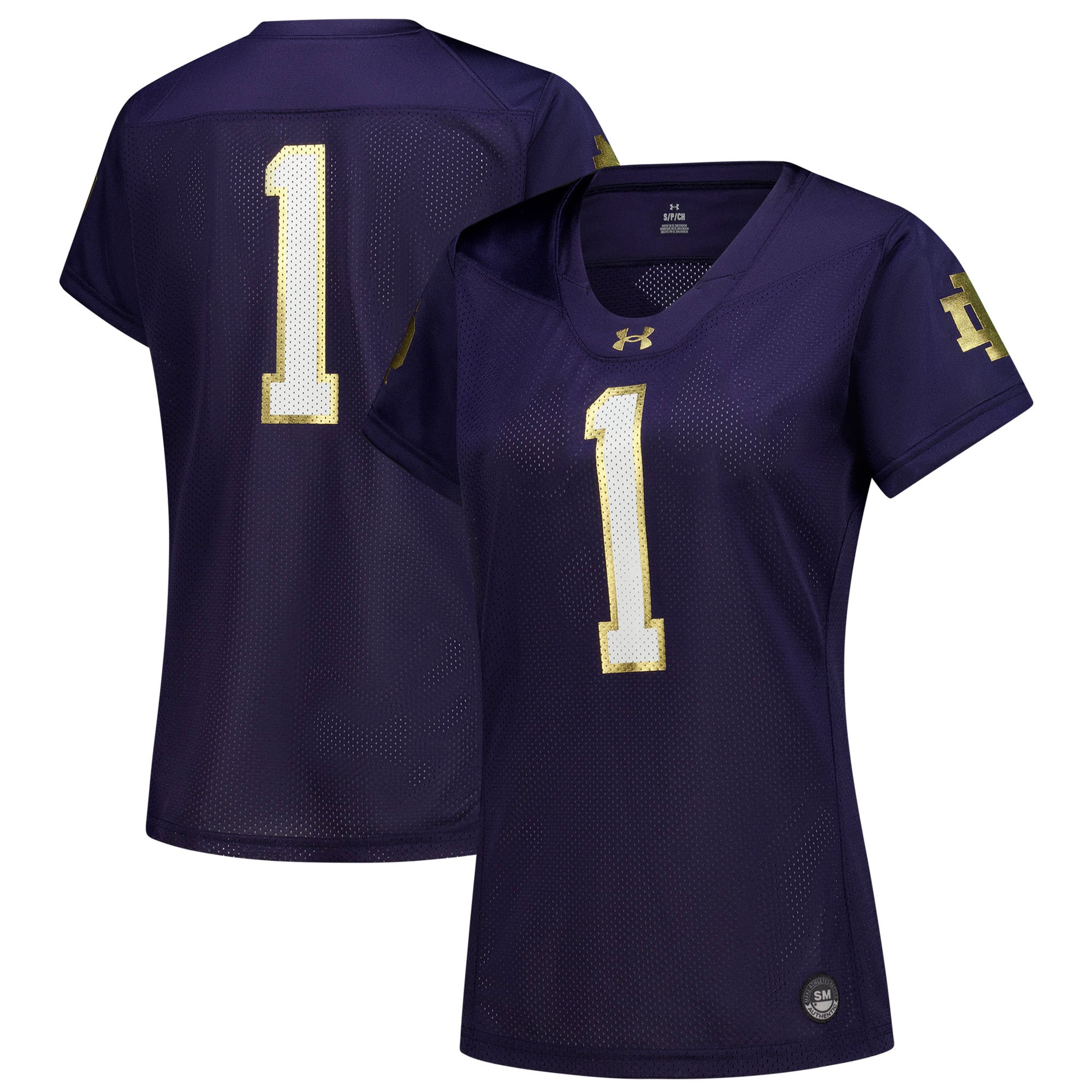 Women's Navy Notre Dame Fighting Irish #1 Football Jersey