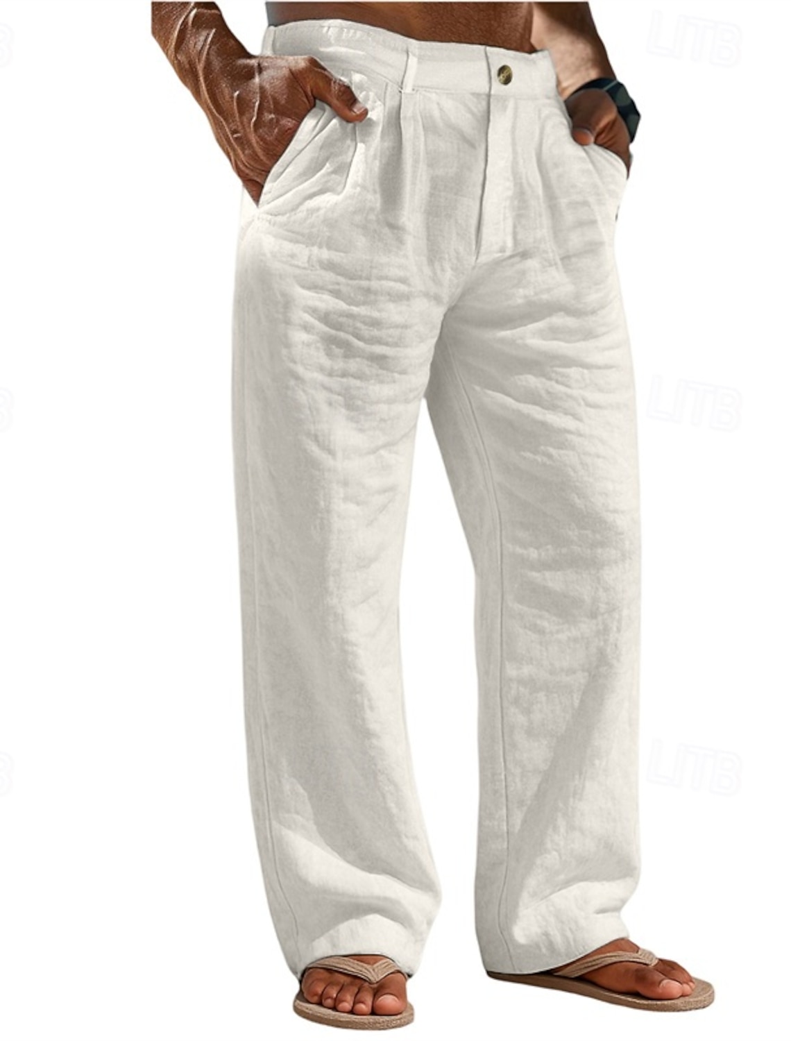 Men's Linen Pants Trousers Summer Baggy Beach Pocket Plain Comfort