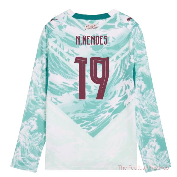 2026-2027 Portugal Long Sleeve Away Shirt (Kids) (N.Mendes 19)