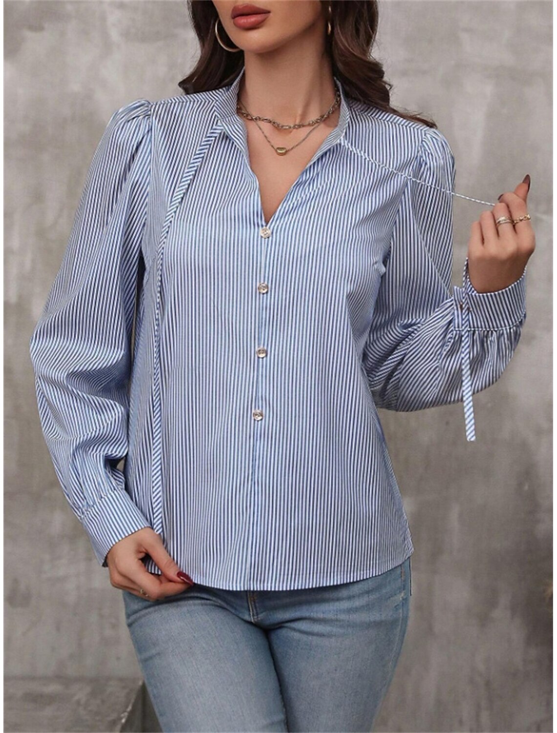 Women's Shirt Blouse Stylish Casual Striped Regular Tops Long Sleeve V Neck Patchwork Regular Fit Work Daily Going out Summer Spring Fall