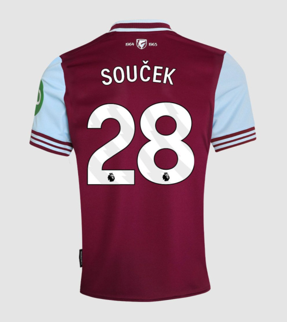 West Ham United's 24-25 Season Home Jersey, Featuring SOUČEK with Number 28