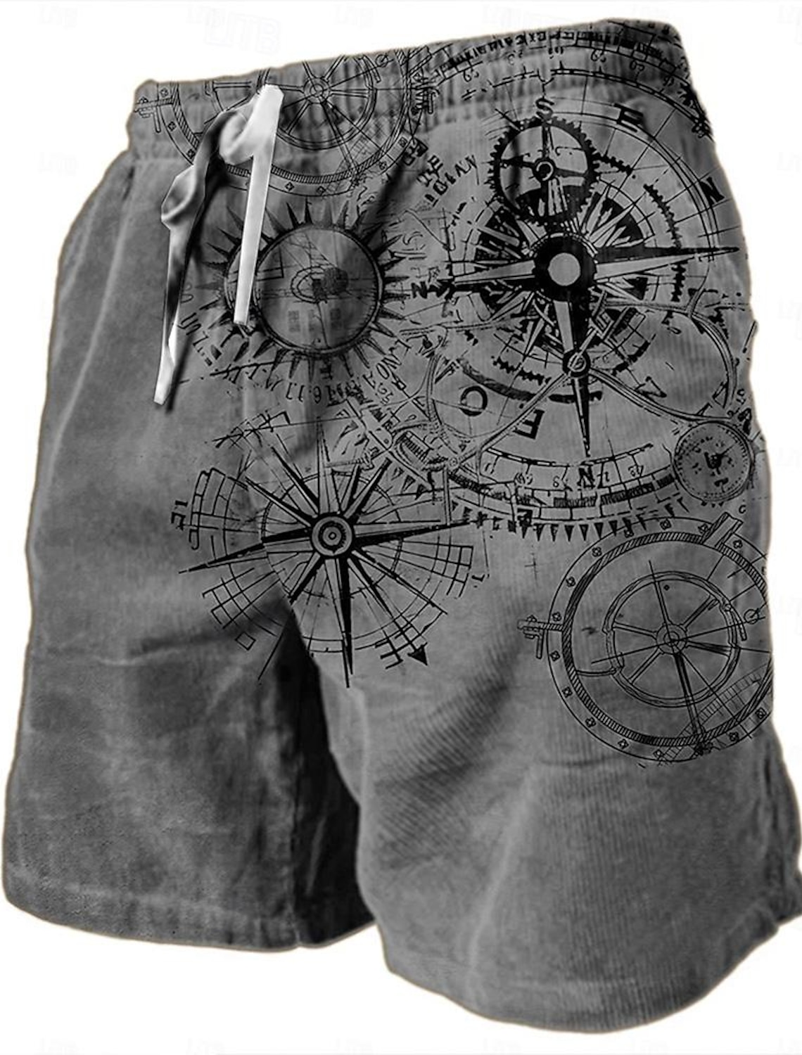 Men's Nautical Graphic Prints Compass Sweat Shorts Beach Terry Mid
