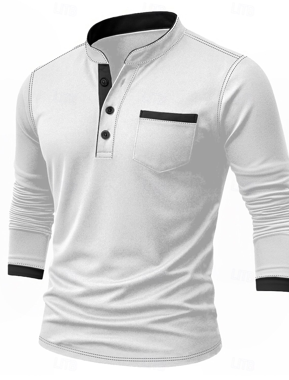Men's Henley Shirt Tee Top Long Sleeve Solid Color Plain Fashion