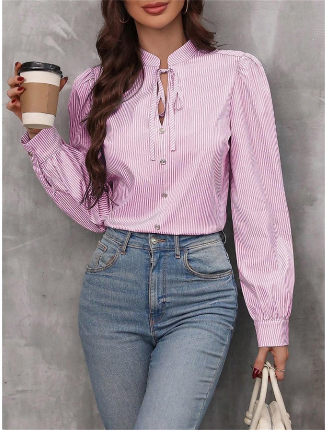Women's Shirt Blouse Stylish Casual Striped Regular Tops Long Sleeve V Neck Patchwork Regular Fit Work Daily Going out Summer Spring Fall