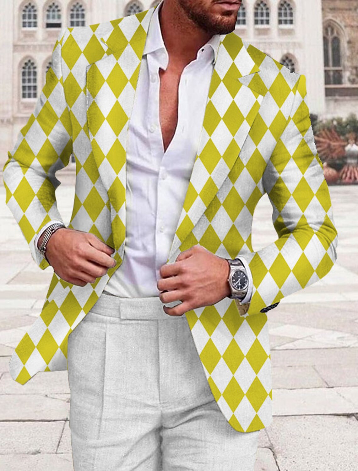 Men's Argyle Long Sleeve Turndown Business Work Wear to Going out